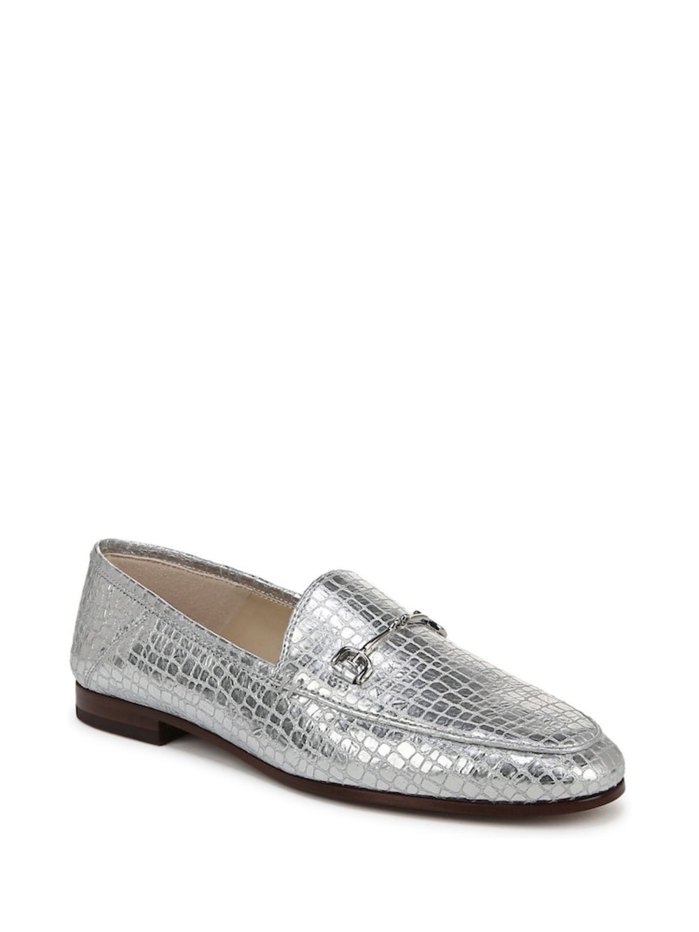 Sam Edelman Silver Metallic Croc-Embossed Leather Loafers
